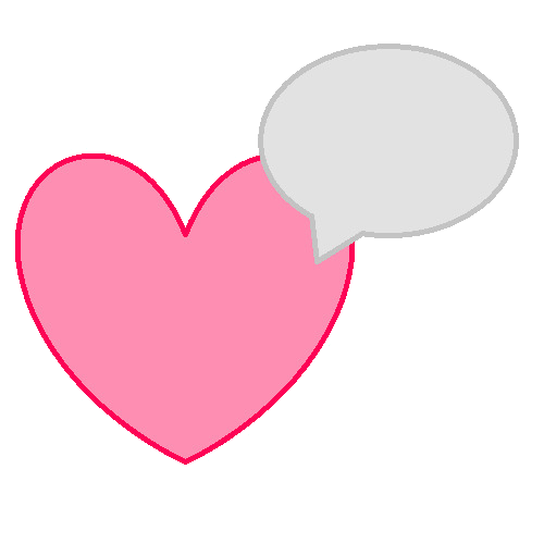 a pink heart with a darker outline with a pale gray speech bubble pointing to it